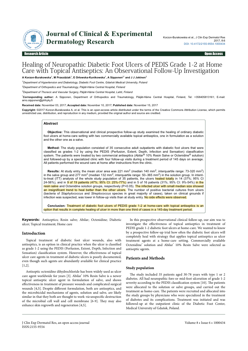 Journal article cover — Healing of Neuropathic Diabetic Foot Ulcers of PEDIS Grade 1-2